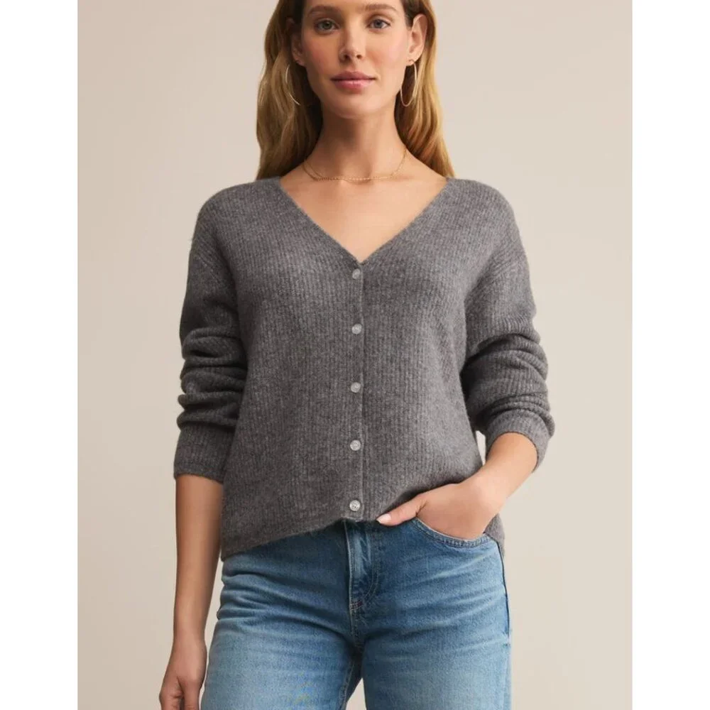 Z Supply Emile V-Neck Cardigan in Grey in Size Large - Picture 2 of 6